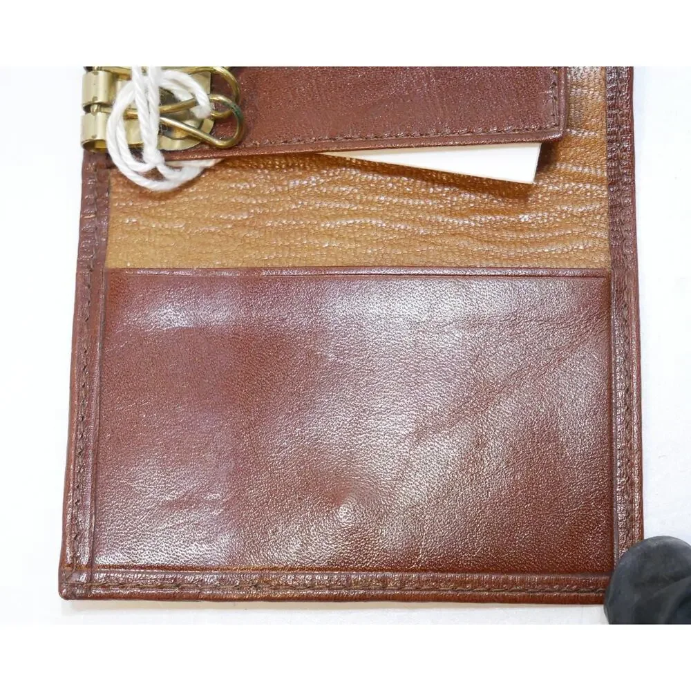 AUTHENTIC VINTAGE DIOR 8 KEY HOLDER BROWN LEATHER SNAP POCKET POUCH CASE WALLET